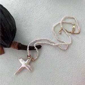 Cross Natural Pearl Necklace